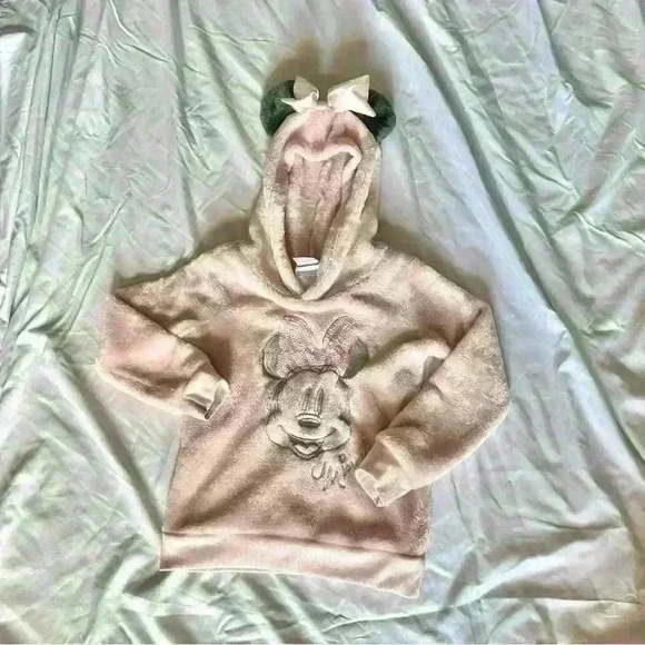 Disney Pink Minnie Mouse Plush Hoodie with Mouse Ears Size 4T - Picture 1 of 4